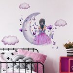 Autocollants muraux papillon fillelune nuages fleur fe sticker mural dcoration murale colorsfilles ...