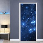 Autocollants de porte 3d scne de nuit ciel toil bleu stickers porte poster papier peint porte trompe ...