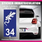 Autocollant sticker pour plaque immatriculation - salamandre - lot de 2 - 100 x 46 mm - voiture