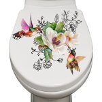 Autocollant wc personnalis� oiseaux & fleurs�? d�coration florale murale adh�sif pour abattant / salle ...