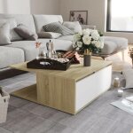 Automne / hiver blanc table basse carr�e - blanc et ch�ne sonoma 80x80x31cm - bois ding�nierie - hauteur:31cm ...