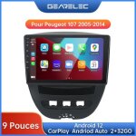 Autoradio gearelec 9 pouces android pour peugeot 107 avec carplay andriod auto gps navigation bt rds ...