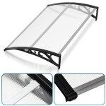 Auvent de porte d?entr�e 120x100 cm transparent marquise ext�rieure en polycarbonate 5 mm support noir ...