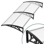 Auvent de porte d?entr�e 200x100 cm transparent marquise ext�rieure en polycarbonate 5 mm support noir ...