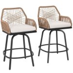 Avestar lot de 2 tabourets bar ext�rieur pivotants ? rotin tress� beige ? dossier haut & repose - pieds ...