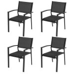 Avestar chaises de jardin empilables 4 pi�ces en textil�ne avec cadre en fer laqu� noir