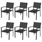 Avestar chaises de jardin empilables 6 pi�ces en textil�ne avec cadre en fer laqu� noir
