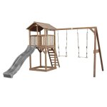 Axi beach tower aire de jeux avec toboggan en gris 2 balanoires & bac  sable grande maison enfant extrieur ...