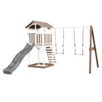 Axi beach tower aire de jeux avec toboggan en gris 2 balanoires & bac  sable grande maison enfant extrieur ...