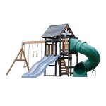 Axi cody aire de jeux en bois 2 balan�oires toboggan tubulaire et double toboggan bleu pastel maisonnette ...