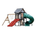 Axi cody aire de jeux en bois 2 balan�oires toboggan tubulaire et double toboggan rouge maisonnette xxl ...