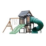 Axi cody aire de jeux en bois 2 balan�oires toboggan tubulaire et double toboggan vert pastel maisonnette ...