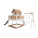 Axi house - a030. 152. 91 - axi maisonnette liam brun blanc avec 1 balancoire et toboggan blanc et bac ...
