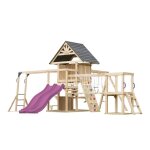 Axi hunter aire de jeux en bois 2 balan�oires toboggan double violet maisonnette xxl / equipement de ...