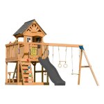 Axi jack aire de jeux en bois avec 2 balan�oires toboggan gris / aire de jeux ext�rieur bac � sable trap�ze ...