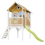 Axi laura maison enfant avec toboggan vert aire de jeux pour lextrieur en marron & blanche maisonnette ...
