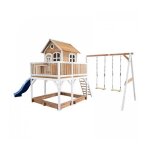 Axi - liam maison enfant avec bac  sable 2 balanoires & toboggan bleu aire de jeux pour lextrieur ...