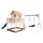 Axi liam maison enfant avec bac � sable balan�oire nid d?oiseau noir & toboggan bleu aire de jeux pour ...