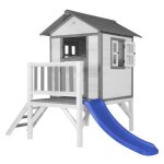 Axi maison enfant beach lodge xl en blanc avec toboggan en bleu maison de jeux en bois ffc pour les enfants ...