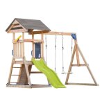 Axi mia aire de jeux en bois avec 2 balan�oires toboggan jaune / aire de jeux ext�rieur bac � sable mur ...