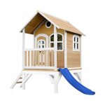 Axi tom maison enfant avec toboggan bleu aire de jeux pour lextrieur en marron & blanc maisonnette / ...