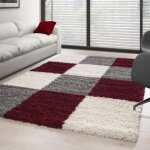 Tapis shaggy - ayyildiz - rouge - blanc - gris - 200x290 cm - 30 mm de hauteur de pile - int�rieur