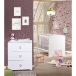Baby price new basic duo lit evolutif 70 x 140 cm blanc + commode  langer rose c?ur