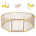 Parc bb en bois - baby vivo - 8 lments - barrire scurit pliable - avec porte - premium jaune