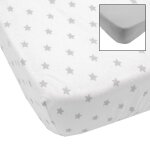Babycalin lot de 2 draps housse jersey coton - impression �toile grise et gris uni - 70 x 140 cm