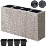 Bac à fleurs en polyrotin crème 4 compartiments jardinière 95x27x60 cm intérieur extérieur jardin Bac à fleurs en polyrotin crème 4 compartiments jardinière 95x27x60 cm intérieur extérieur jardin