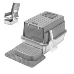 Bac � liti�re pour chat en acier inoxydable avec couvercle pelle tapis pour liti�re et 2 entr�es pour ...