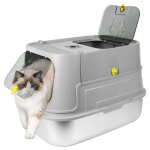 Bac � liti�re pour chat en acier inoxydable liti�re inox ferm� ? caisse liti�re xl gris ferm� flip - ...