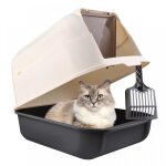 Bac  litire pour chat avec couvercle pliable porte avant et entre par le haut - gris - 51 x 34 x 36 ...