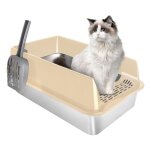 Bac � liti�re chat en inox bac litiere pour chat anti - fuite � bords hauts design ouvert facile � nettoyer ...