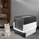 Bac  litire ferm pour chat - yiyi - 49 * 35 * 37cm - noir - bac amovible pelle et brosse incluses
