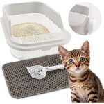 Bac � liti�re pour petit chat avec cl�ture sur�lev�e pelle et tapis inclus anti - �claboussures