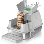 Bac � liti�re xxl ferm� - suteo - acier inoxydable - 60x40x39 cm - facile � nettoyer - sans odeur - cl�ture ...