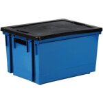 Bac de rangement - eda - 10 l - plastique - couverture clipsable - bleu minéral et noir Bac de rangement - eda - 10 l - plastique - couverture clipsable - bleu minéral et noir