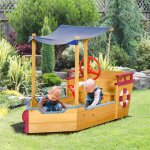 Bac � sable bateau de pirate en bois - voile dombrage coffre rangement gouvernail - bois sapin pr� - ...