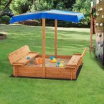 Bac � sable carr� en bois avec bancs rabattables et toit - en. casa - kellenhusen - 120 x 120 x 120 cm ...