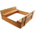 Wiltec bac � sable ? 98 x 98 x 18 cm ? en bois ? avec couvercle repliable 2 bancs int�gr�s avec dossier ...