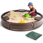 Bac  sable enfant - costway - rond - couverture tanche et anti - poussire - 3 siges dtachables