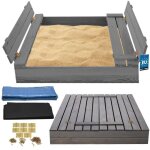 Bac � sable enfant ext�rieur bois kotarbau 120 x 120 cm naturel avec couvercle et bancs bac � sable refermable ...