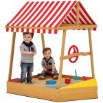 Bac � sable enfant en forme de bateau avec toit anti - uv assises gouvernail et fond protecteur 133 x ...