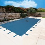 B�che piscine 8x14 m - filet d�coulement - bleue - r�sistante - anti - uv - ?illets