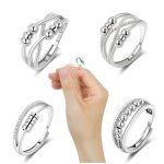 Bague anti stress femme argent - 4pcs - fidget bague anxit rotative - cristal spinner anneaux