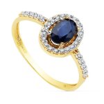 Bague bicolore en or 18 carats avec saphir de 6 mm et oxyde de zirconium pour femme