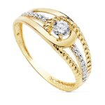 Bague bicolore en or 18 carats avec zircon cubique de 3 mm et anneaux entrelac�s