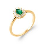 Bague - bijouxia - marquise fleur - pierre vert �meraude - oxyde de zirconium - argent massif 925 rhodi� ...