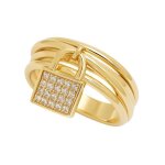 Bague cadenas femme en plaqu� or 18k ? zirconium �tincelants ? anneau moderne avec cadenas mobile ? bijou ...